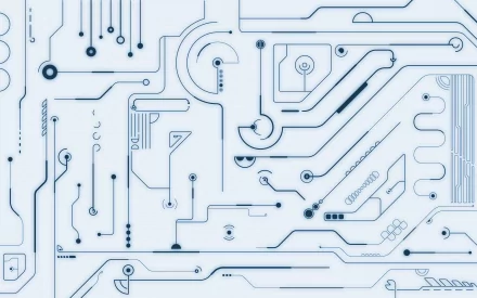 HD PC desktop wallpaper featuring a detailed, light blue circuit pattern representing advanced technology and electronic connections.