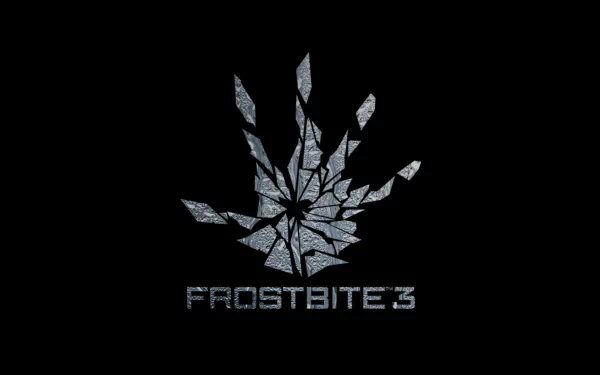 HD PC desktop wallpaper featuring the Frostbite video game logo: a shattered icy hand emblem with FROSTBITE 3 text on a black background.