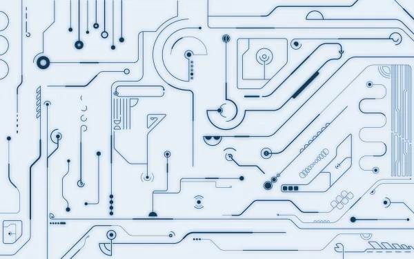 HD PC desktop wallpaper featuring a detailed, light blue circuit pattern representing advanced technology and electronic connections.