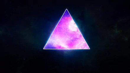 HD artistic desktop wallpaper featuring a glowing neon triangle with a cosmic pink and blue backdrop.