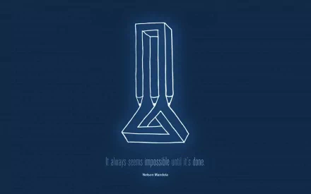 HD desktop wallpaper featuring a motivational quote It always seems impossible until it's done. on a navy blue background.