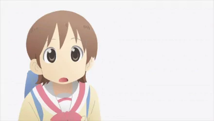 HD desktop wallpaper featuring Yuuko Aioi from the anime Nichijō, showcasing her surprised expression against a minimalist white background.