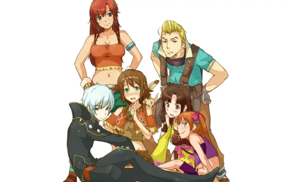 HD PC desktop wallpaper of six anime characters from Gargantia on the Verdurous Planet (Suisei no Gargantia) featuring vibrant colors and detailed designs.