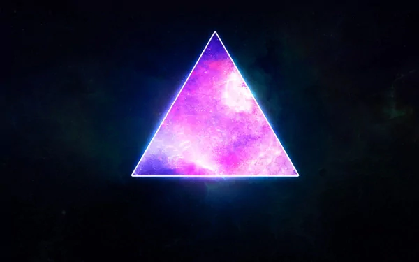 HD artistic desktop wallpaper featuring a glowing neon triangle with a cosmic pink and blue backdrop.