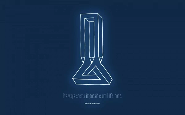 HD desktop wallpaper featuring a motivational quote It always seems impossible until it's done. on a navy blue background.