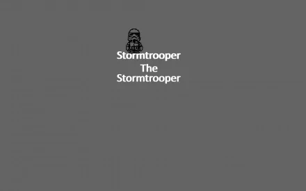 HD PC desktop wallpaper featuring a minimalist stormtrooper design and bold white text reading Stormtrooper The Stormtrooper against a plain gray sci-fi Star Wars background.