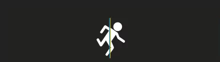 A minimalist HD PC desktop wallpaper featuring a Portal-themed design, showcasing a stylized figure moving through a portal against a dark background.