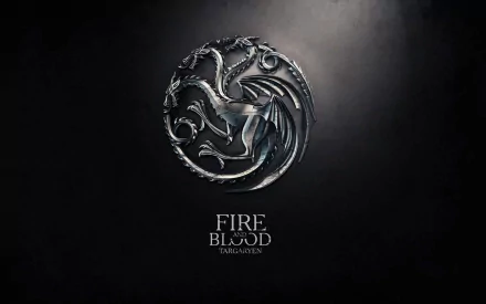 HD PC desktop wallpaper featuring the silver Targaryen sigil and the words Fire and Blood from the TV show Game of Thrones on a dark background.