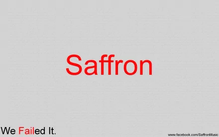 HD PC desktop wallpaper featuring the word Saffron in bold red text on a plain gray background, with subtle music-themed elements incorporated.