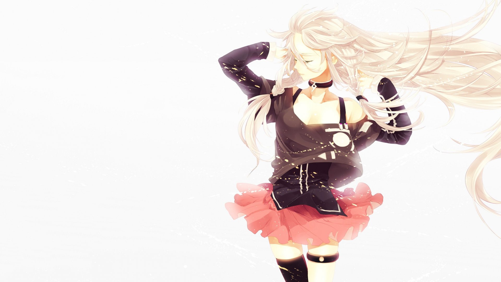 A vibrant HD desktop wallpaper featuring a Vocaloid character in anime style, showcasing flowing hair and dynamic movement against a soft background.