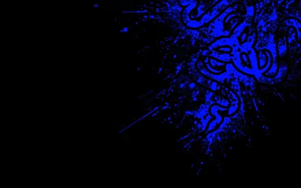 HD PC desktop wallpaper showing a blue splatter Razer logo on black, evoking Razer products and technology.
