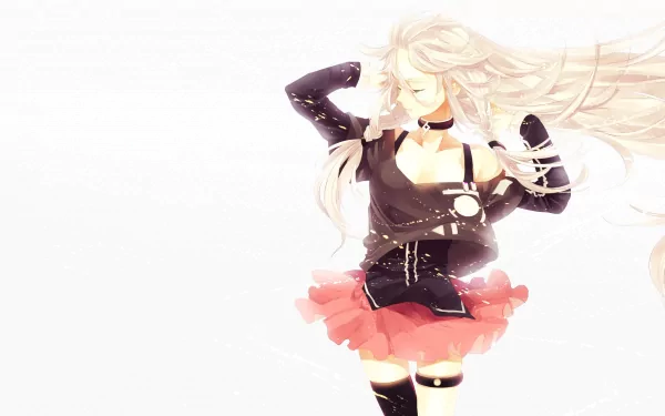A vibrant HD desktop wallpaper featuring a Vocaloid character in anime style, showcasing flowing hair and dynamic movement against a soft background.