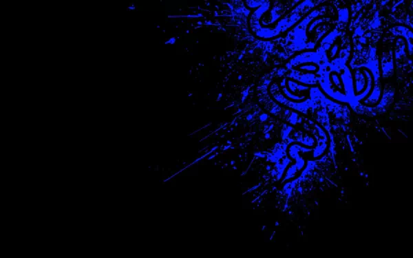 HD PC desktop wallpaper showing a blue splatter Razer logo on black, evoking Razer products and technology.