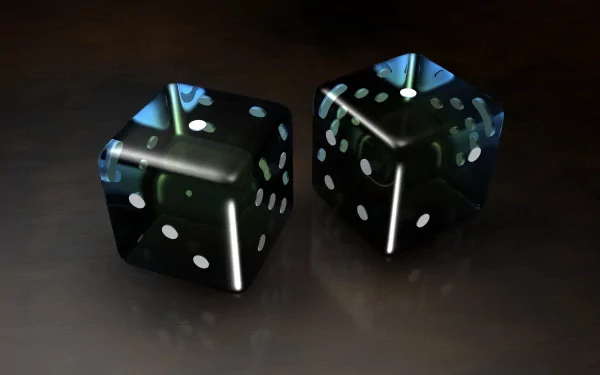 A close-up of two translucent green dice with white dots, set against a dark background, creating a striking HD PC desktop wallpaper and background.