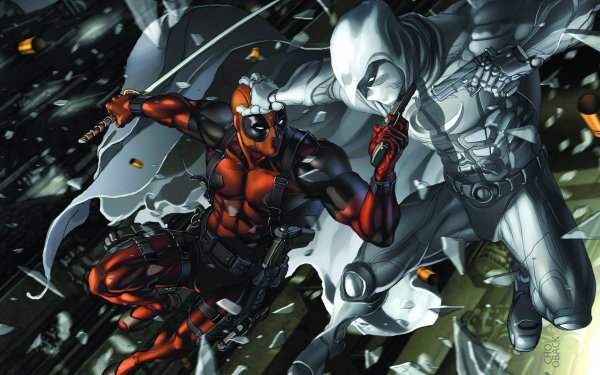 Comics Deadpool Merc with a Mouth Moon Knight Cape Hood Mask Weapon Gun Pistol Handgun Sword Bodysuit Wade Wilson HD Wallpaper | Background Image
