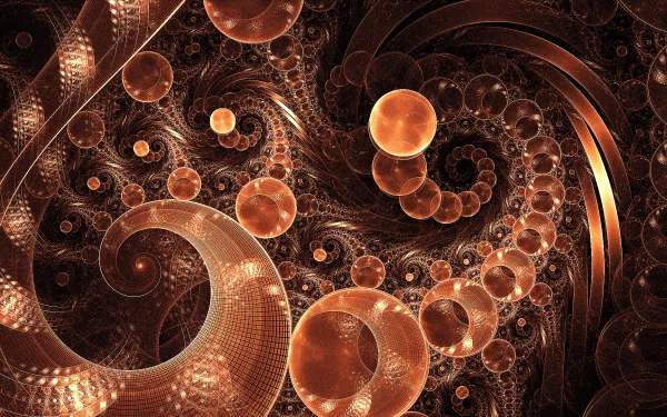 Abstract fractal design featuring trippy swirls and bubbles in vibrant shades of red and orange, creating a captivating HD desktop wallpaper.