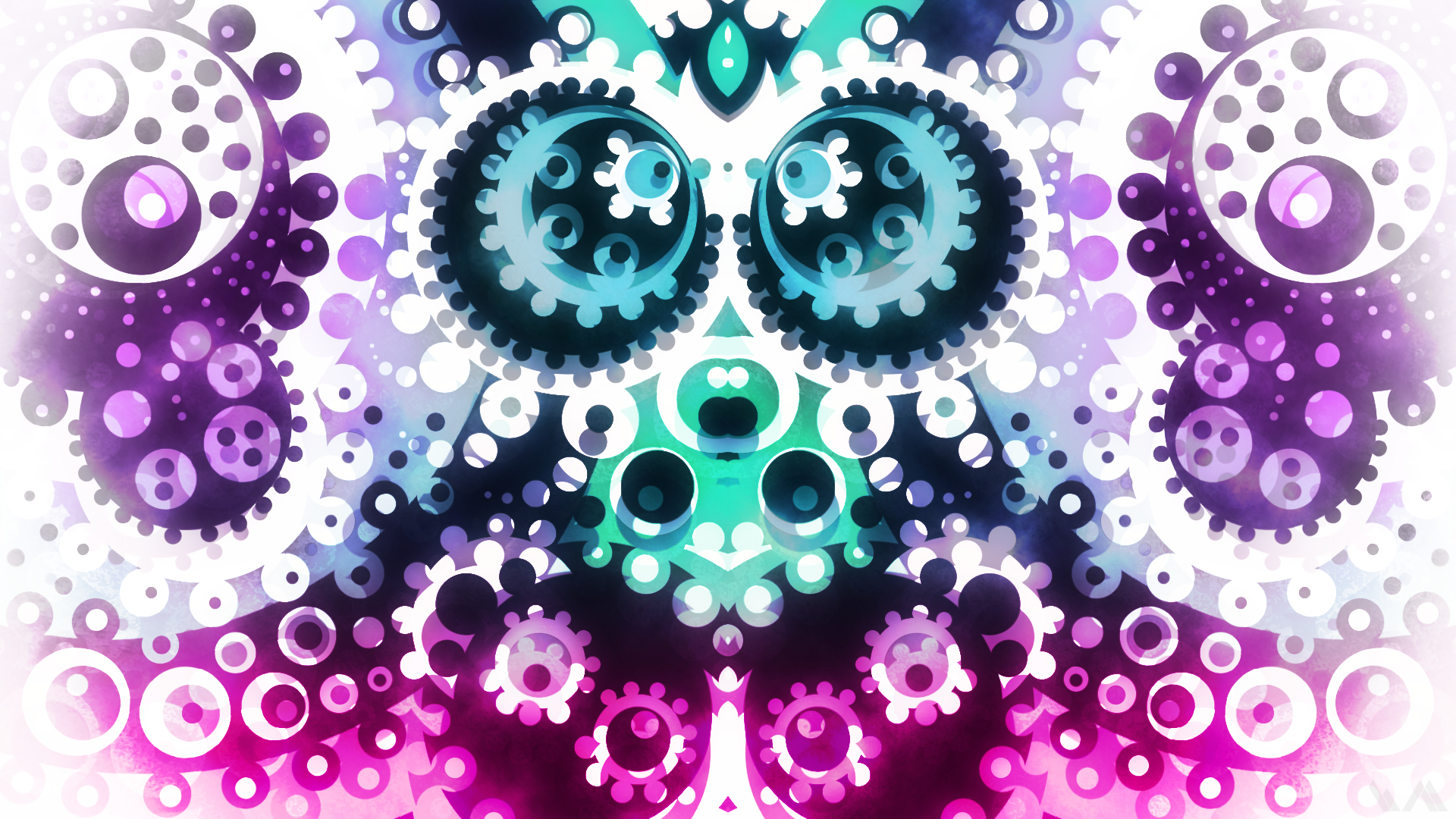 Abstract 3D purple gears creating an intricate illusion pattern, designed as an HD PC desktop wallpaper and background.