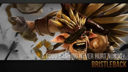 HD PC desktop wallpaper featuring Bristleback, a hero from the video game DotA 2, with the phrase A good bashing never hurt nobody displayed.