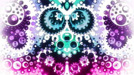 Abstract 3D purple gears creating an intricate illusion pattern, designed as an HD PC desktop wallpaper and background.