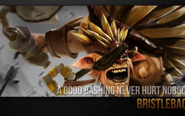 HD PC desktop wallpaper featuring Bristleback, a hero from the video game DotA 2, with the phrase A good bashing never hurt nobody displayed.