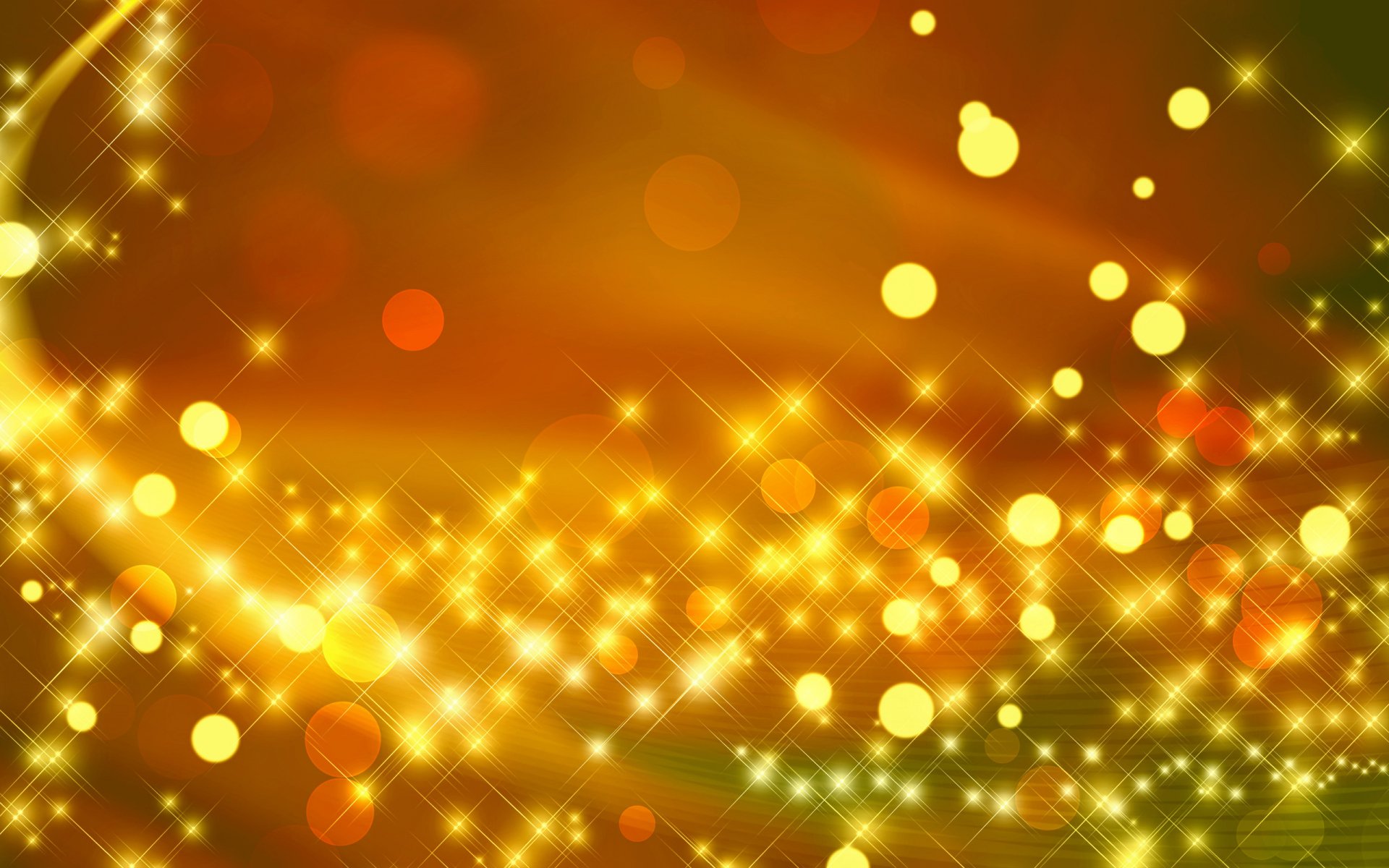 Abstract golden circle pattern with glowing sparkles and bokeh effects, designed as an HD PC desktop wallpaper and background.