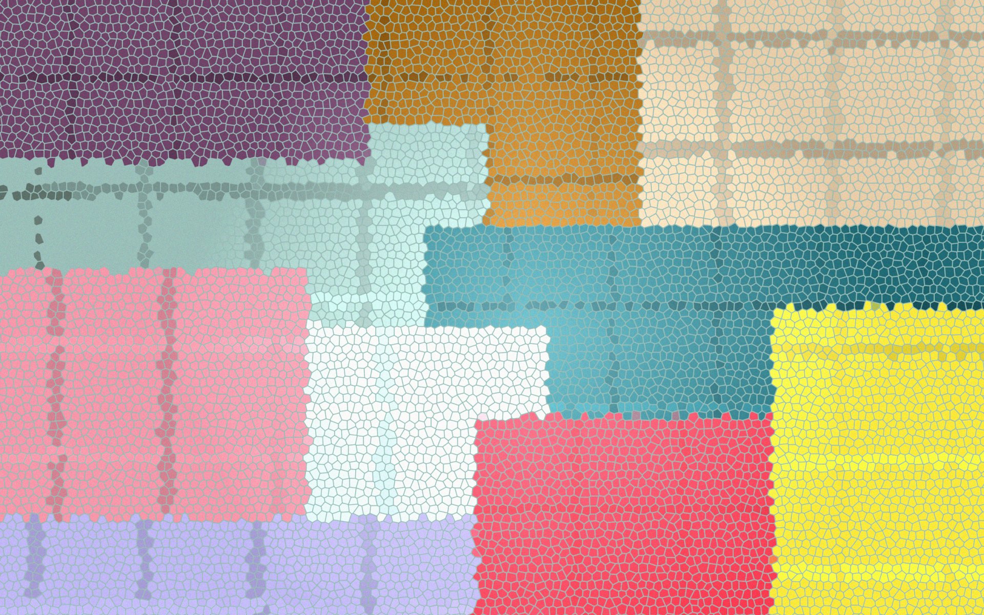HD PC desktop wallpaper featuring an abstract mosaic pattern with colorful rectangular blocks in shades of purple, orange, teal, pink, white, red, yellow, and blue.