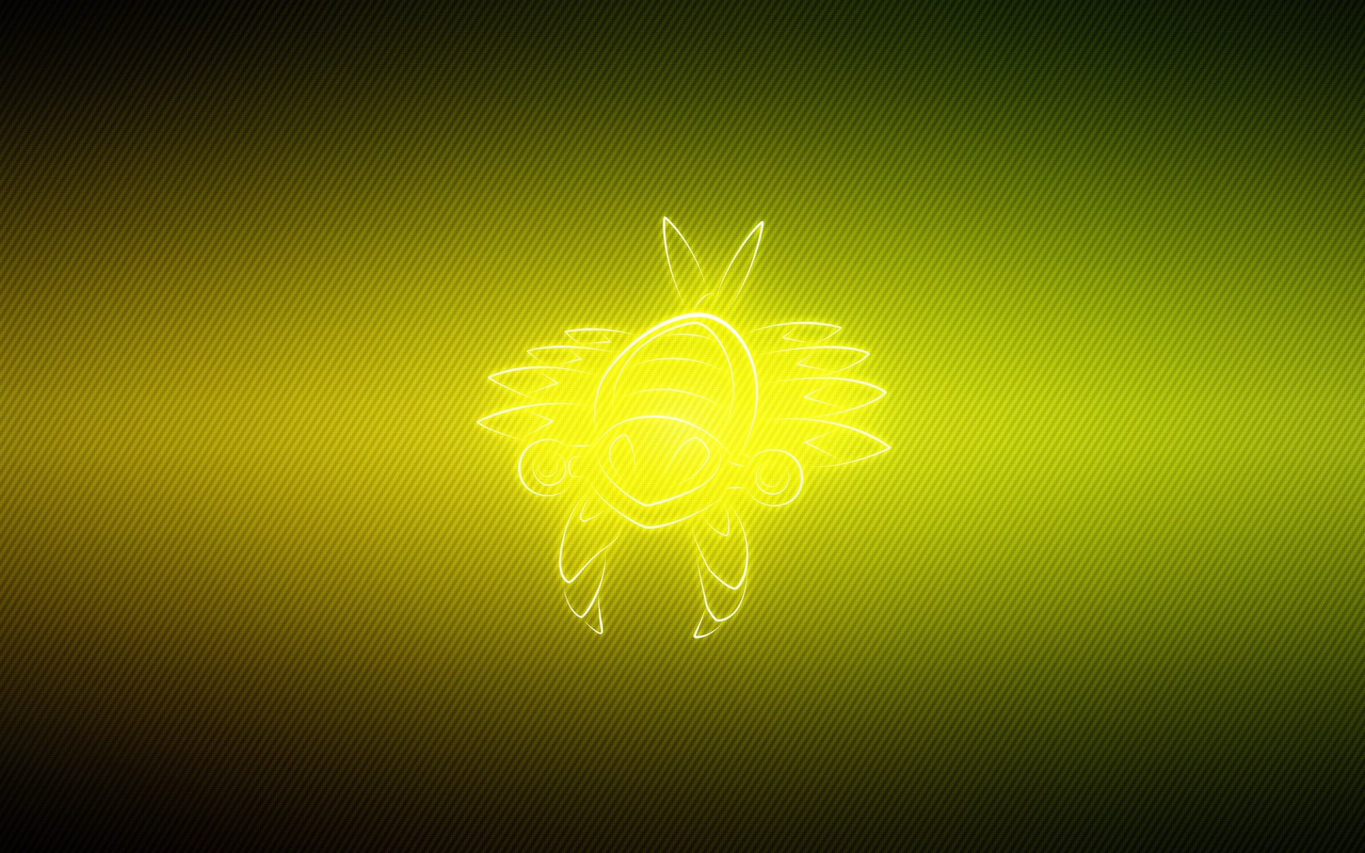 Glowing neon Anorith silhouette centered on a textured green-black background, 2K Quad HD PC desktop wallpaper from the Pokémon video game.
