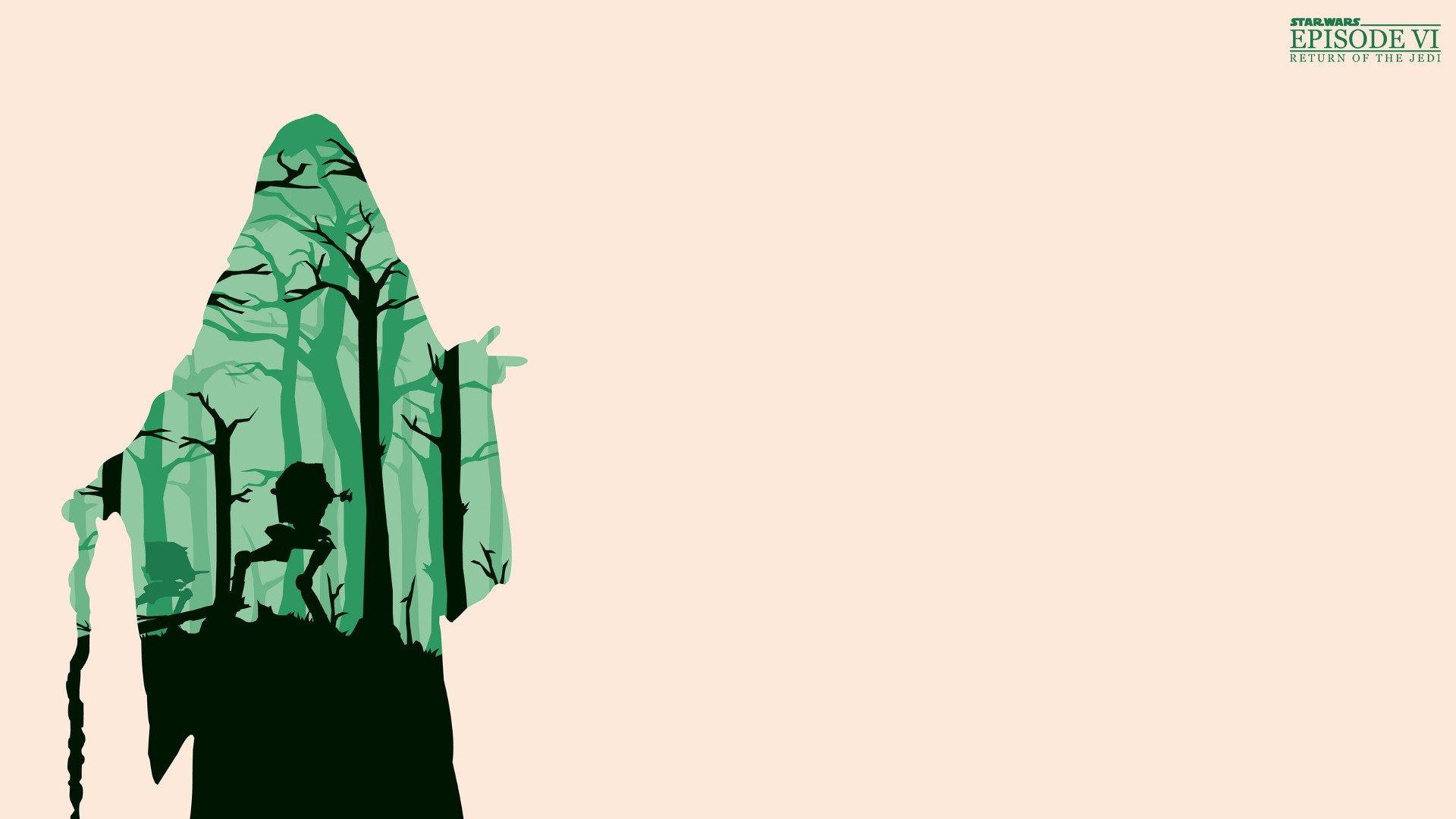 A striking HD wallpaper from Star Wars Episode VI: Return of the Jedi, featuring silhouettes of characters against a forest backdrop, showcasing the film's iconic imagery.