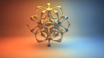 Artistic 3D abstract sculpture with smooth, flowing shapes in warm orange and cool blue lighting, rendered as a high-definition PC desktop wallpaper.