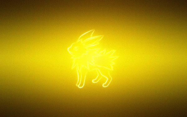 A glowing yellow silhouette of Jolteon from Pokémon, surrounded by a vibrant gradient background, serves as an eye-catching HD desktop wallpaper for fans of Eeveelutions.