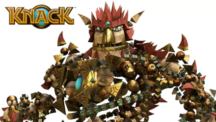 HD PC desktop wallpaper featuring Knack, the iconic video game character composed of ancient relics and artifacts, in a dynamic pose.