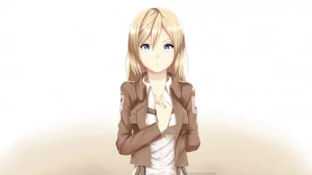 HD desktop wallpaper featuring Historia Reiss from the anime Attack on Titan, standing with a neutral expression, wearing her Survey Corps uniform.