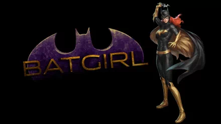 HD desktop wallpaper featuring Batgirl, showcasing her iconic costume and dynamic pose alongside the Batgirl logo against a sleek black background.
