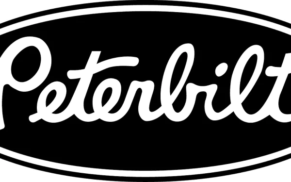 Black and white Peterbilt logo in a bold oval design, featured as an HD PC desktop wallpaper background with a clean and sharp vehicle branding style.