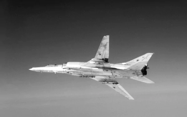  A left Underside View of a Soviet Tu-22M Backfire-B Bomber Aircraft in Flight.