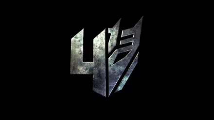 Logo of the Transformers franchise, featuring a metallic design with the number 4, representing the movie Transformers: Age of Extinction. High-definition wallpaper background.