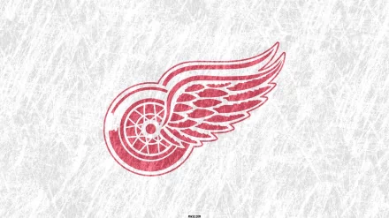 HD desktop wallpaper featuring the Detroit Red Wings logo on a textured ice rink background, showcasing a bold and dynamic sports theme.