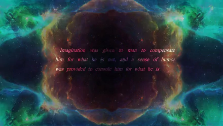 A vibrant 4K Ultra HD wallpaper featuring a cosmic background with the quote: Imagination was given to man to compensate... inspiring creativity and reflection.