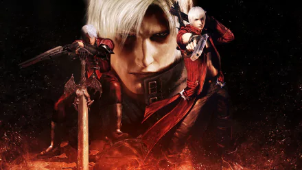HD PC desktop wallpaper featuring dynamic characters from the video game Devil May Cry 2, showcasing intense action and dark, fiery tones.