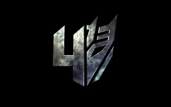 Logo of the Transformers franchise, featuring a metallic design with the number 4, representing the movie Transformers: Age of Extinction. High-definition wallpaper background.