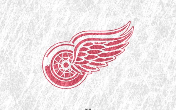 HD desktop wallpaper featuring the Detroit Red Wings logo on a textured ice rink background, showcasing a bold and dynamic sports theme.