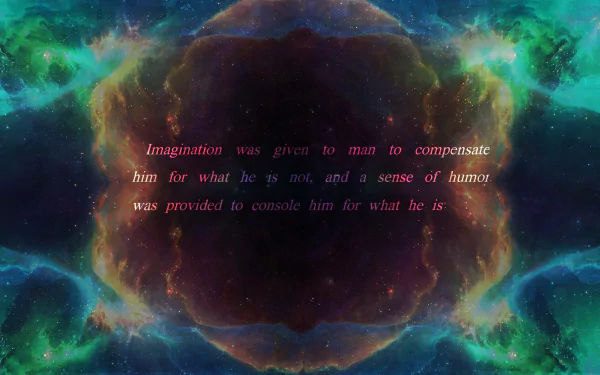 A vibrant 4K Ultra HD wallpaper featuring a cosmic background with the quote: Imagination was given to man to compensate... inspiring creativity and reflection.