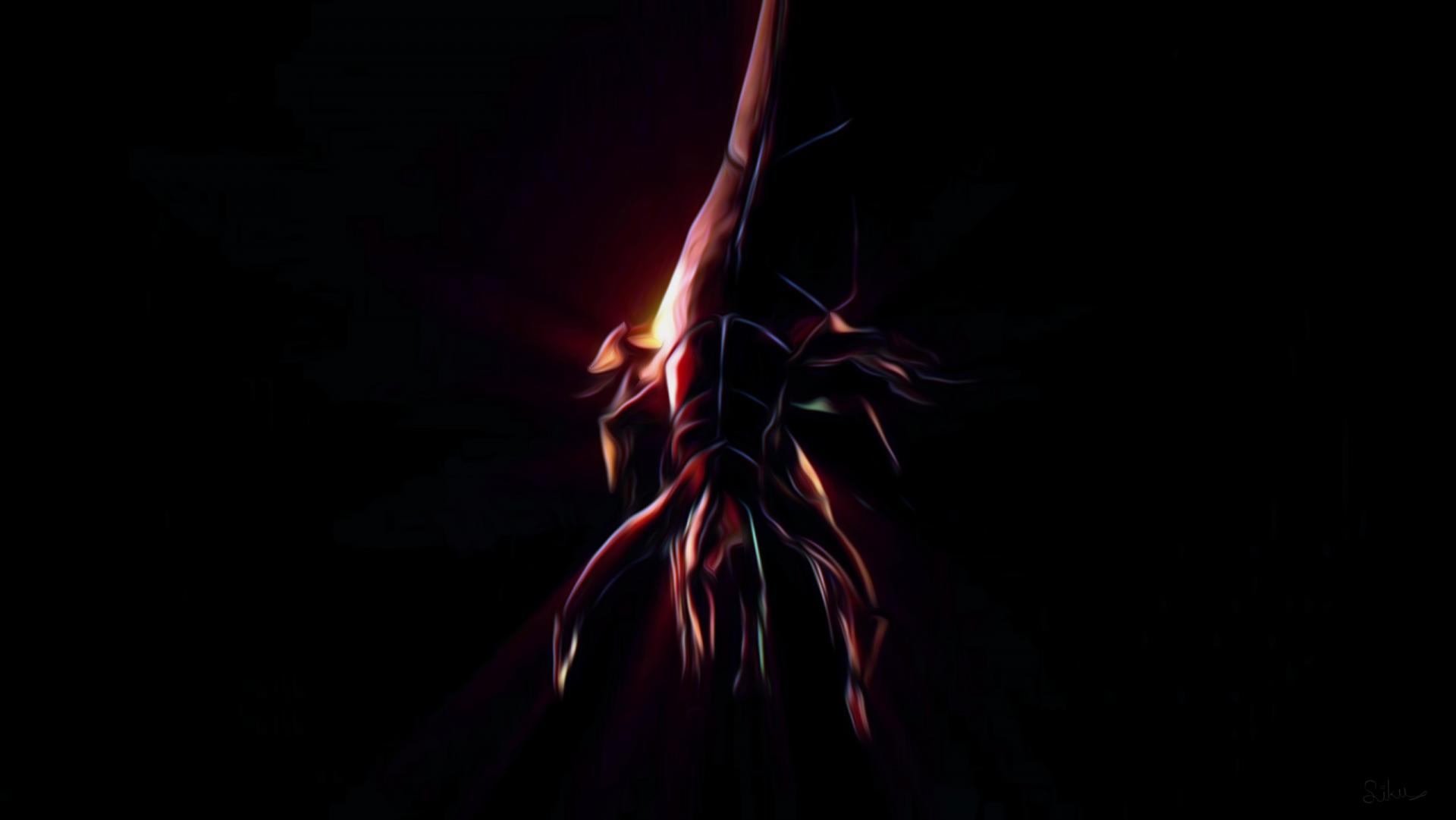 HD PC desktop wallpaper featuring a dark, futuristic hand with glowing red accents from the video game Mass Effect.