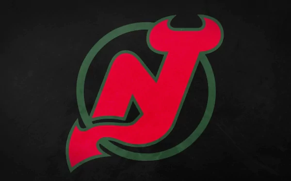 HD PC desktop wallpaper featuring the New Jersey Devils logo against a dark textured background, celebrating the sports team's iconic branding.