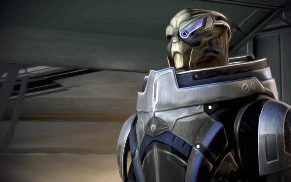 HD PC desktop wallpaper featuring an oil painting-style portrait of Garrus Vakarian from the video game Mass Effect 3.