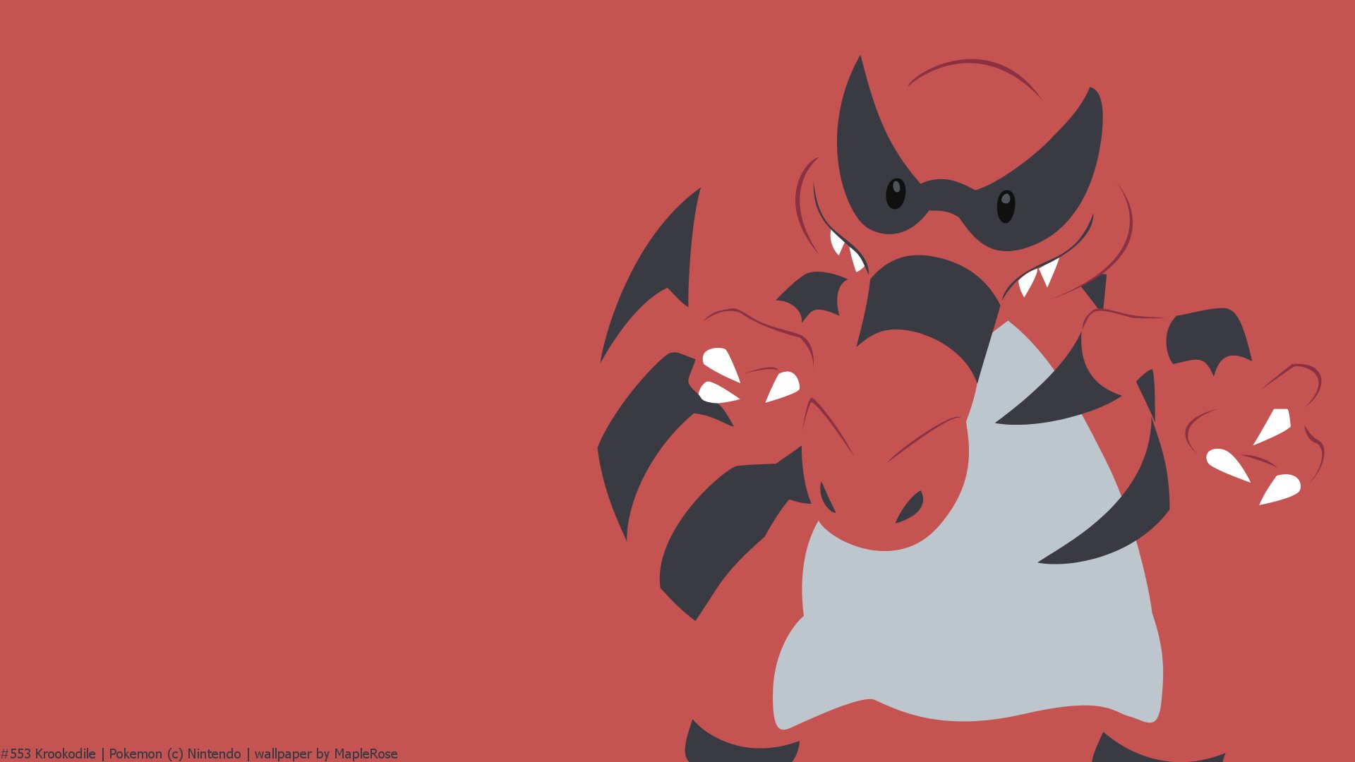HD PC desktop wallpaper featuring the Pokémon Hydreigon with a minimalist red background, showcasing its distinctive three heads and fierce expression.