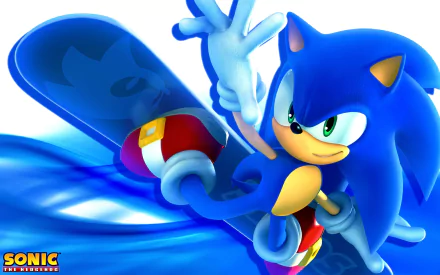 Sonic the Hedgehog showcases his skills on a snowboard in this HD desktop wallpaper from the video game Mario & Sonic at the Olympic Winter Games.