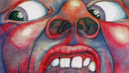 HD PC desktop wallpaper featuring the iconic distorted face artwork from King Crimson's music album, capturing intense emotion and surreal detail.