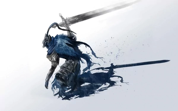 Artorias from Dark Souls stands poised with his massive sword, surrounded by a misty, ethereal backdrop, capturing the essence of the game in this striking HD wallpaper.