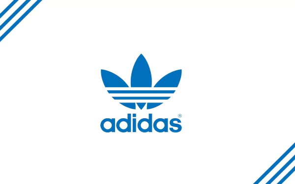 A vibrant HD desktop wallpaper featuring the iconic blue Adidas logo, set against a clean white background with blue stripes, blending modern design with brand recognition.